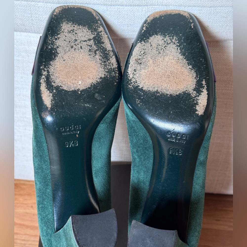 GUCCI Green Suede Vintage Web‎ Horsebit Pumps Size 9 1/2 - Picture 6 of 6
